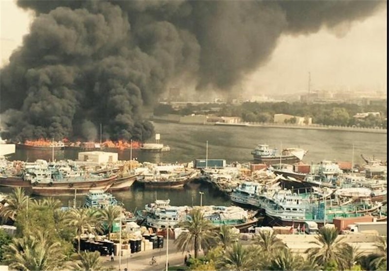 آتش‌سوزی بزرگ در ساحل دبی (+عکس)