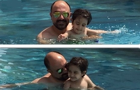 شنای برزو ارجمند و پسرش (عکس)