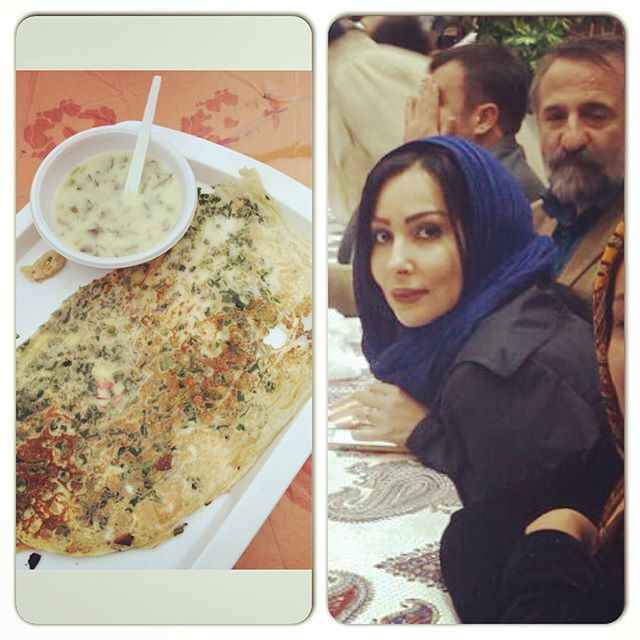 پرستو صالحی با مهران رجبی در حال خوردن آش دوغ (عکس)