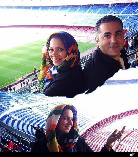 روشنک عجمیان و همسرش در ورزشگاه بارسلونا (عکس)