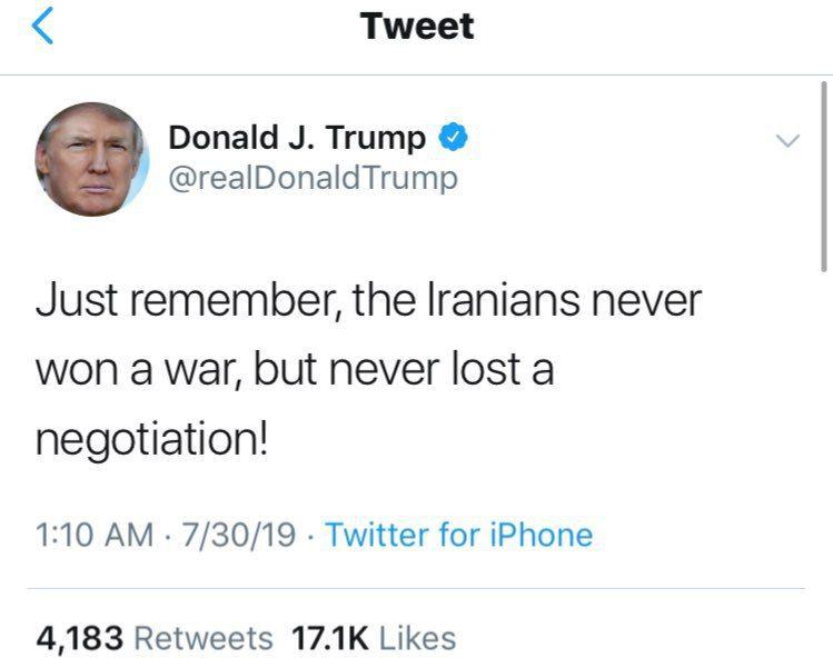 ترامپ: به یاد داشته باشید، ایرانی‌ها هیچ جنگی را نبرده‌اند